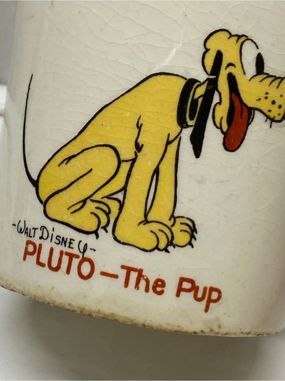 * 1930s Disney Pluto The Pup Ceramic Mug Patriot Salem Mickey Mouse Reverse
